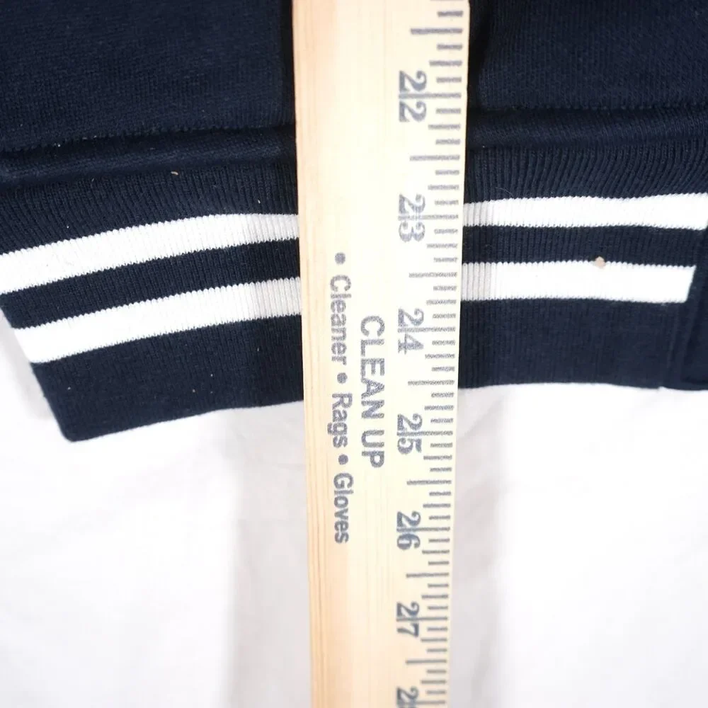 Polo Ralph Lauren Varsity Baseball Jacket Snap Button Navy Blue White Mens Small